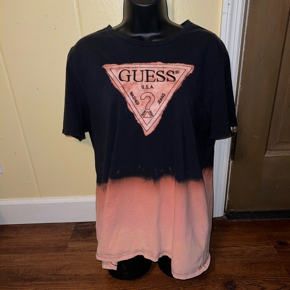 Guess Embossed Grunge Black Orange Colorblock Punk Short Sleeve Tee Size XL - Picture 6 of 14